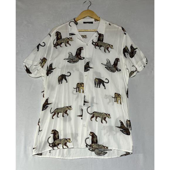 Leopard Panther Cat Print Blouse Womens XXL Button Up Rayon Collared RUNS SMALL - Picture 1 of 11